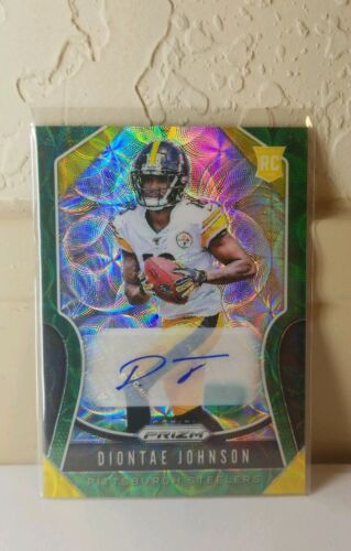DIONTAE JOHNSON 2019 Prizm AUTO GREEN SCOPE ROOKIE CARD RC #d 17/75 STEELERS. rookie card picture
