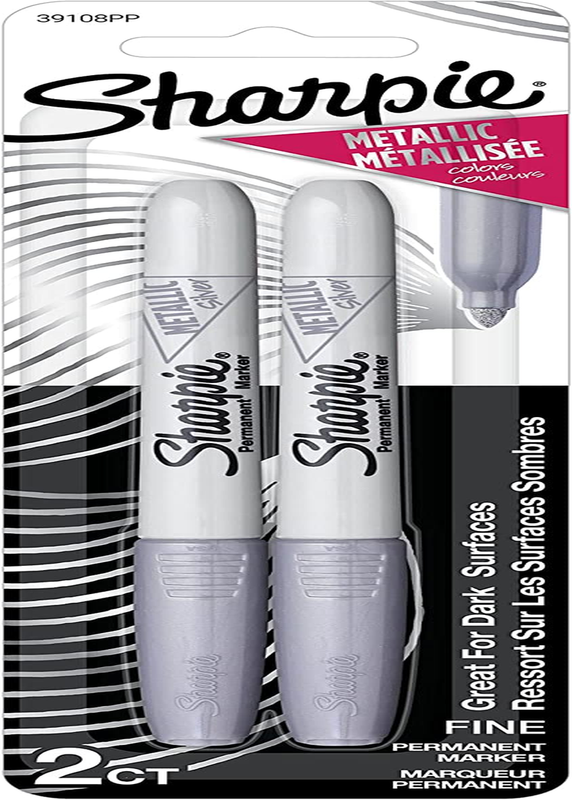SHARPIE Metallic Permanent Markers, Fine Point, Silver, 2 Co
