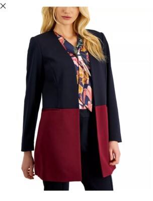 Tahari ASL Colorblock Topper Blazer Women's  Navy/Black Cherry. Size 2-6-14 Avai