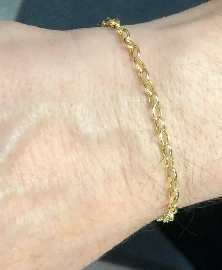 Pre-owned R C I 14kt Yellow Gold Lite Oval Rolo Link Chain Bracelet 7 Inch 1.3 Grams 3.2 Mm In No Stone