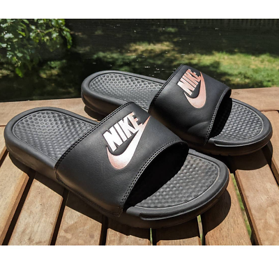 Nike Slides Women s Benassi JDI Black and Rose Gold Size 9 343881 007 eBay