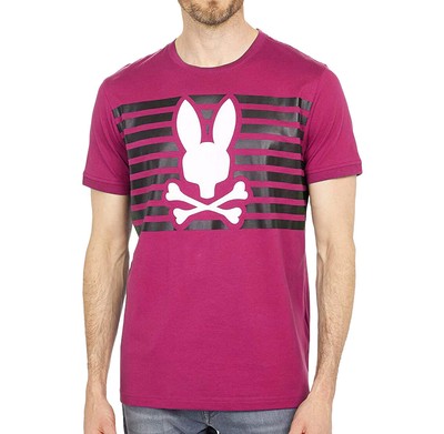 

Мужская рубашка Psycho Bunny Футболка Cullman Graphic Tee Розовая футболка с малиновым логотипом в полоску