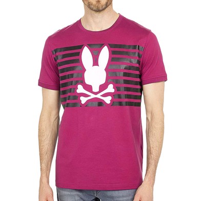 Мужская рубашка Psycho Bunny Футболка Cullman Graphic Tee Розовая футболка с малиновым логотипом в полоску