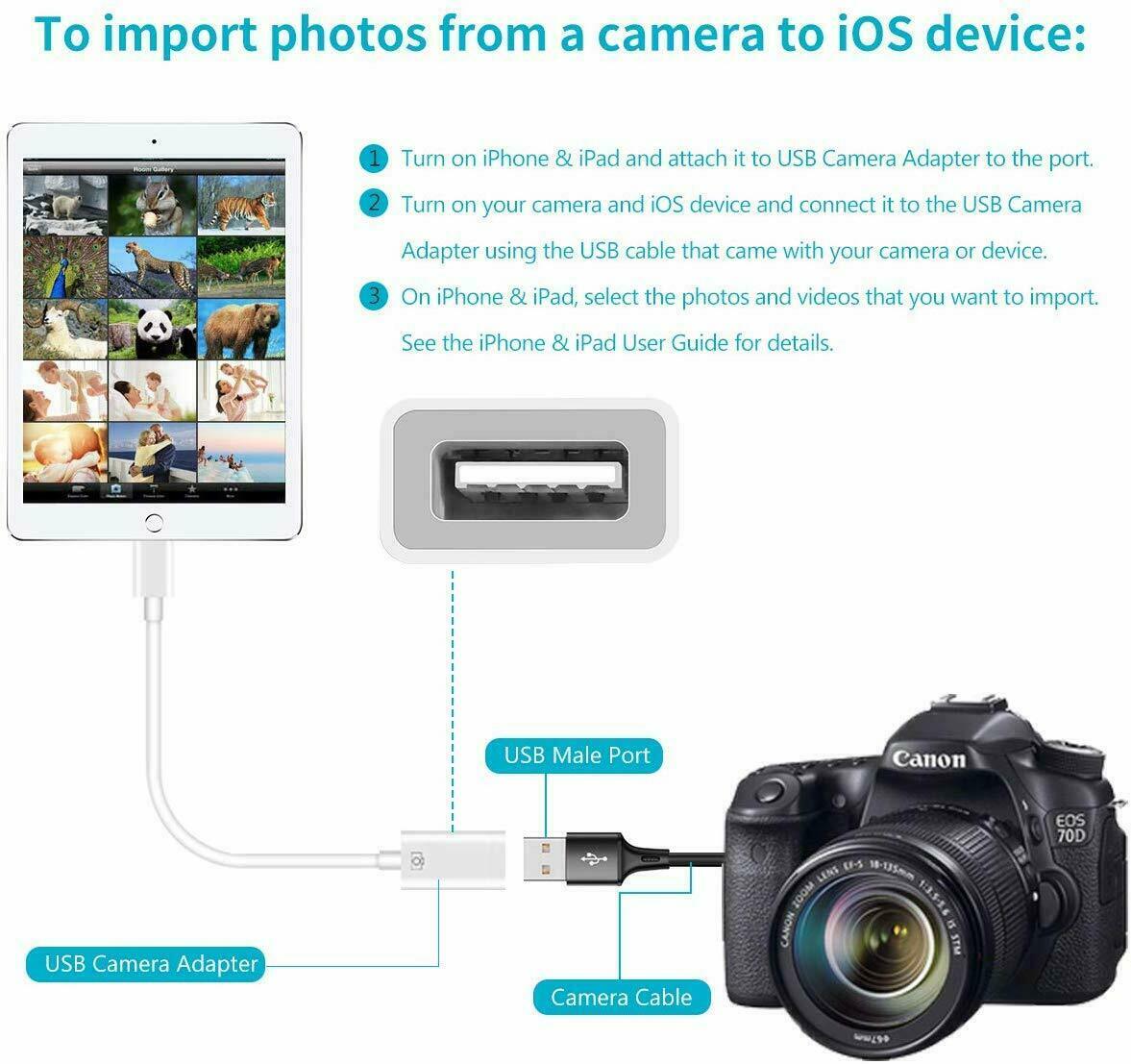 Lightning to USB Female Camera Adapter iPad Air 1 2 Mini 1 2 3 4 iPhone IOS Cam