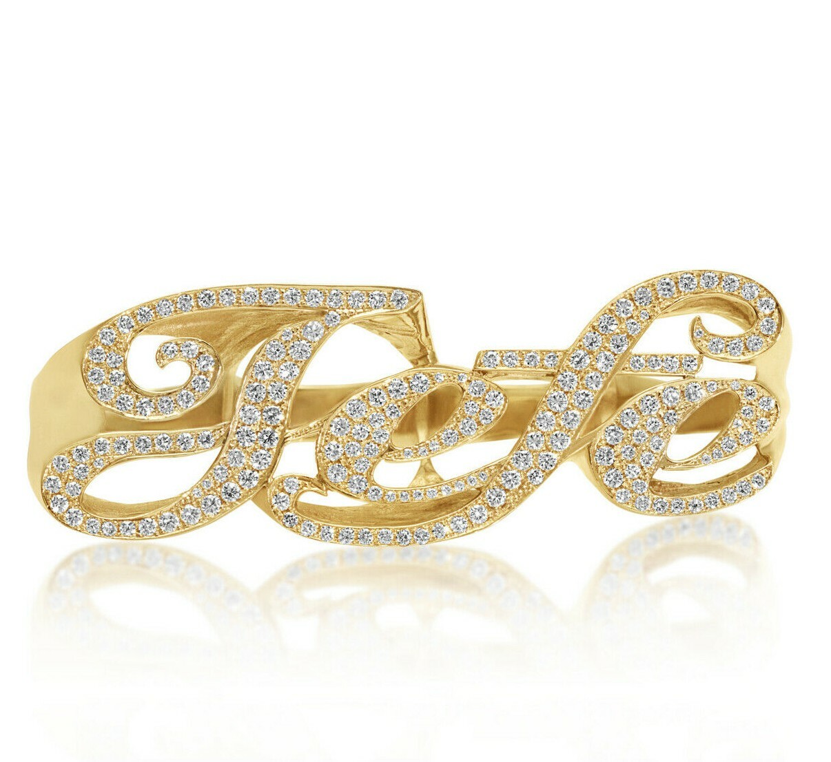 Pre-owned Online0369 Customized Name Four Finger Ring 1.25ct Cubic Zirconia Yellow Gold Over Silver In White