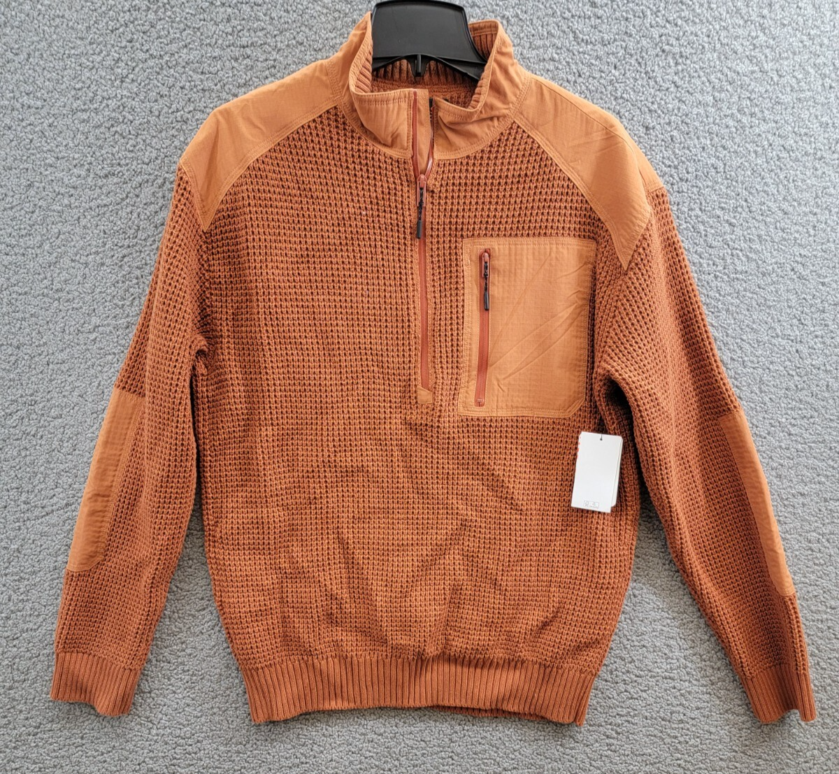 Bass Outdoor Quarter-Zip Long Sleeve Pullover Patch Sweater Men's L Burnt Orange - Picture 2 of 17