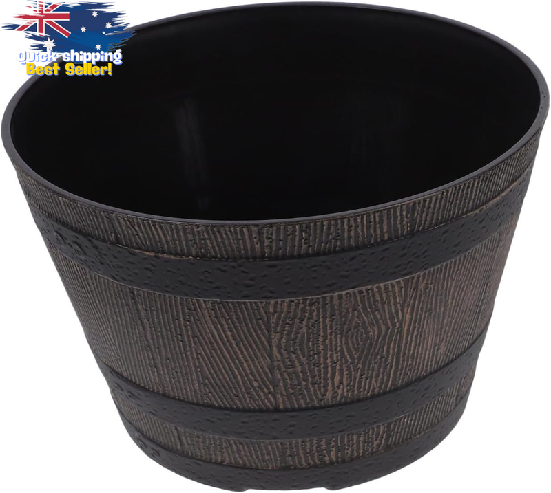 Rustic Round Flower Pot - Whiskey Barrel Planter, Succulent Bucket, Garden Decor