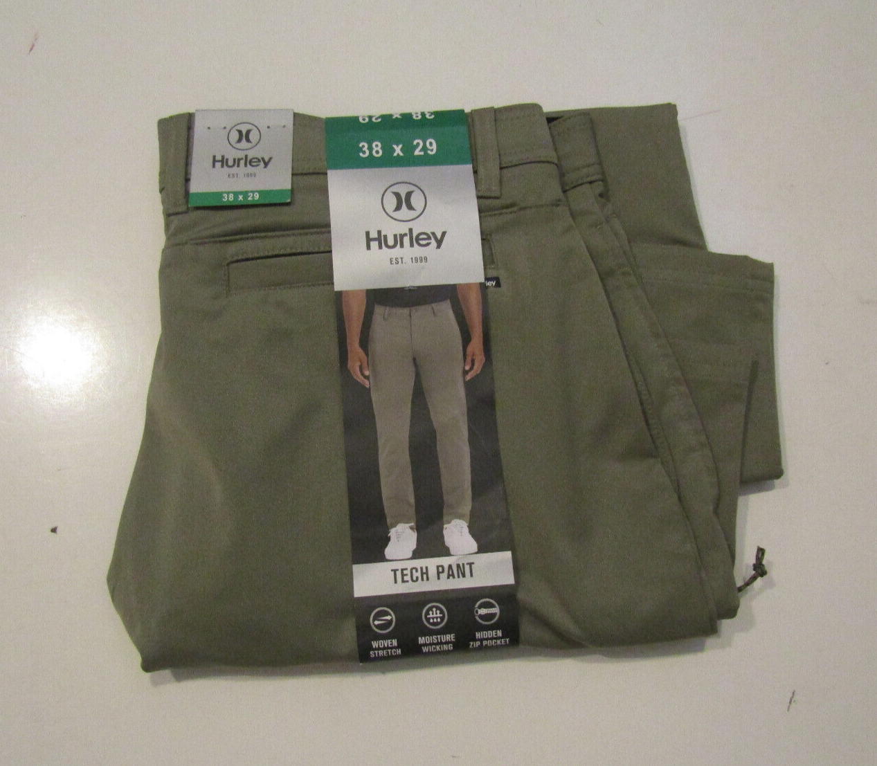 HURLEY Green Tech Pants Woven Stretch Moisture Wicking 32 W