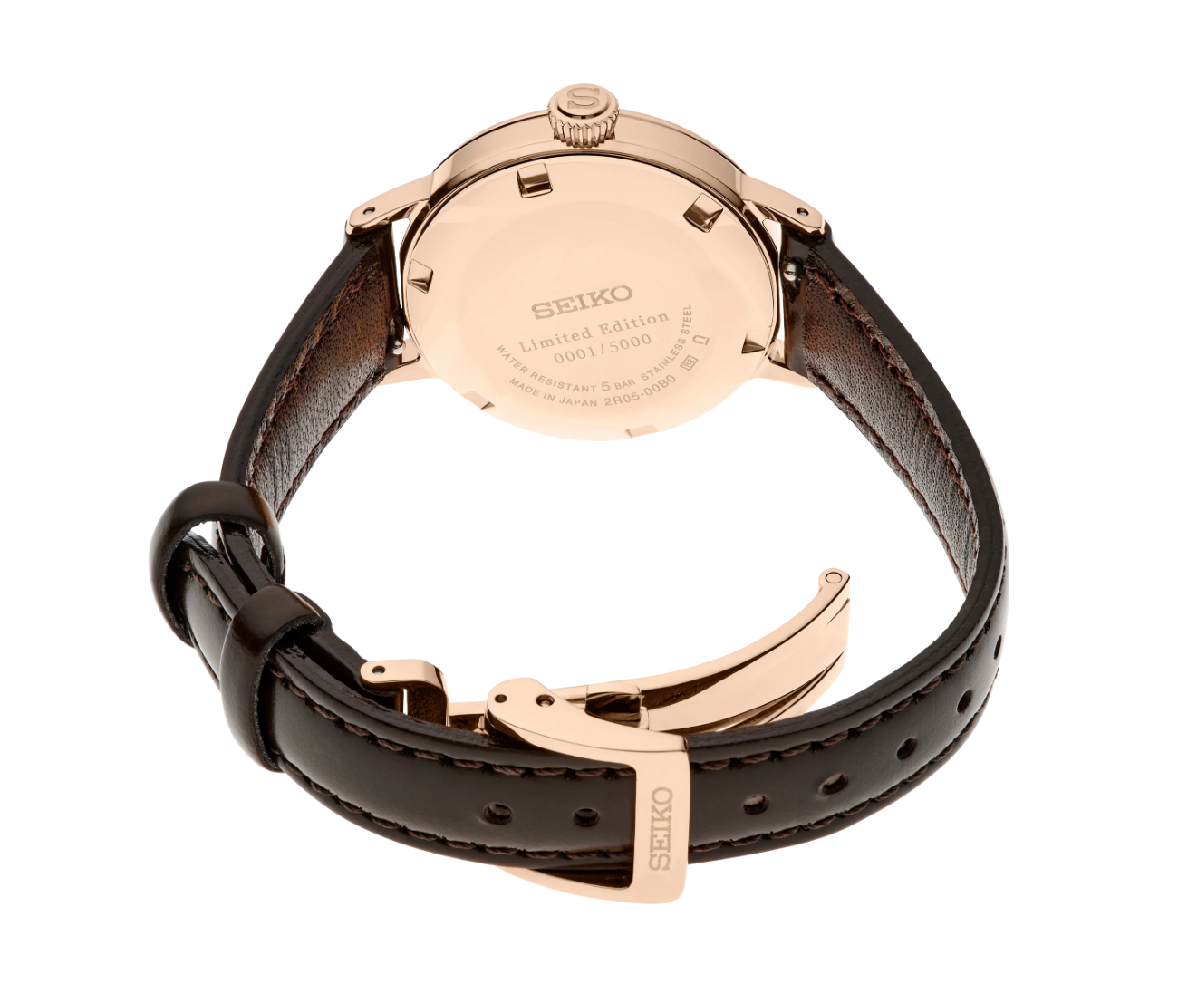 Pre-owned Seiko Sre014 Presage Rose Gold Steel 30 Mm Leather Automatic Women's Watch