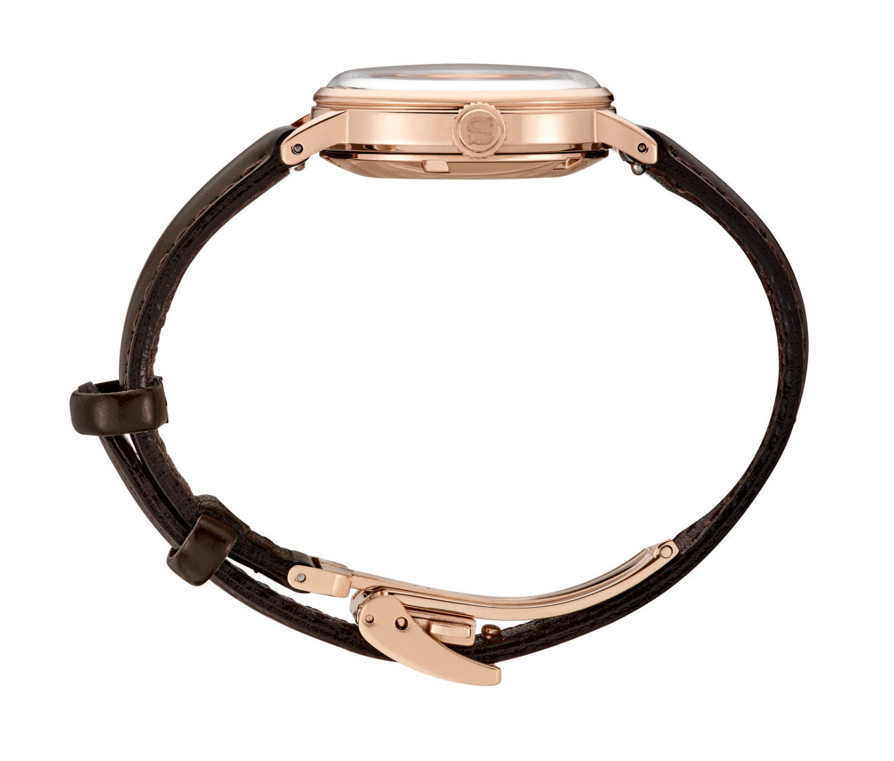 Pre-owned Seiko Sre014 Presage Rose Gold Steel 30 Mm Leather Automatic Women's Watch