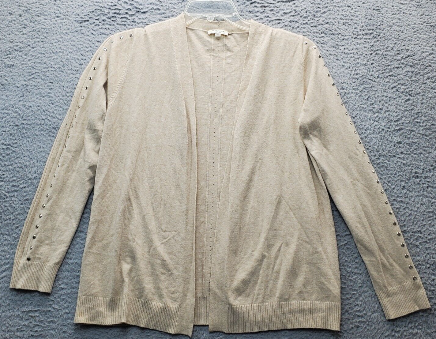 Essentials Milano Cardigan Sweater Women's L Tan Studded