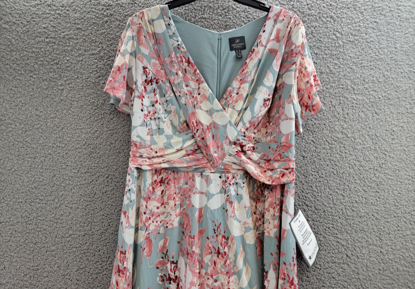 Adrianna Papell Plus Surplice Midi Dress Women's 22W Aqua Multi Back Zip Closure - Picture 3 of 18