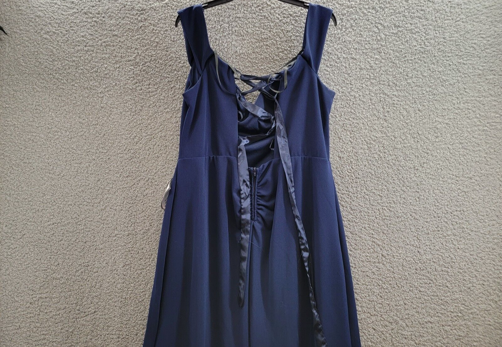 B. Darlin Off-The-Shoulder Lace-Up Gown Juniors 22W Navy Sweetheart Back Zip - Picture 11 of 15