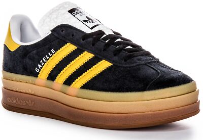 ★adidas★ Gazelle Black Yellow Adidas Gazelle Bold Layer Sole Platform Womens Trainer Black