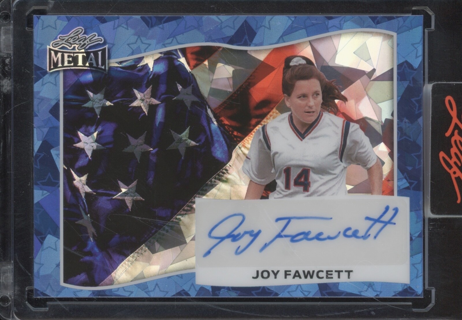 2025 Leaf Metal American Flag Blue Crystal Joy Fawcett Auto Autograph 3/3