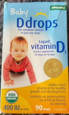 Baby Ddrops Liquid Vitamin D3 400 Iu Dietary Supplement 90 Drops 2.5 Ml Exp 0926