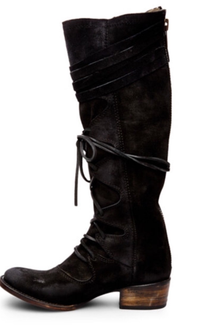 Pre-owned Freebird By Steven Wagon Boot Black Suede Boho Msrp $350 Sz 6 Or 8