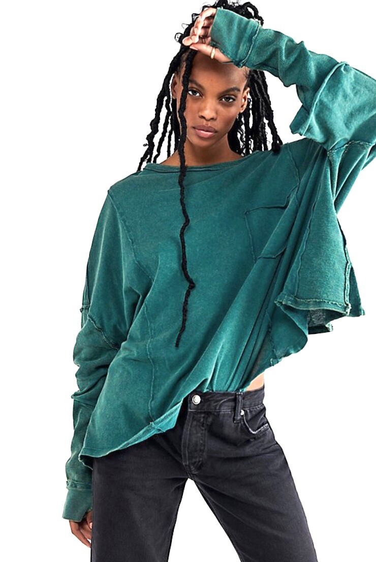 

Футболка Free People Kick Flip We The Free Dryed Pine с вафельными рукавами Swingy  НОВИНКА, Dried pine