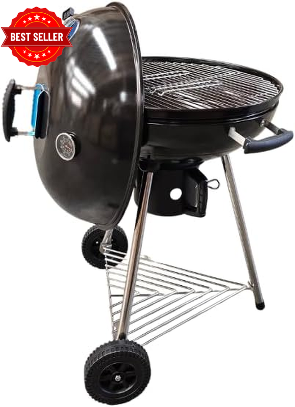Chardome 22" Premium Kettle BBQ Charcoal Grill with Thermometer, 55Cm Cooking Gr