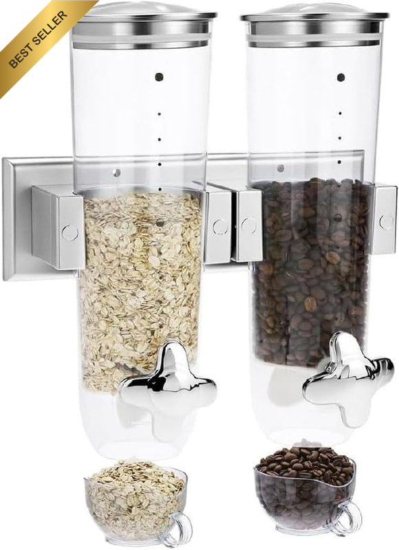 Wall-Mounted Cereal Dispenser, Double-Bucket Cereal Dispenser, Cereal Containers