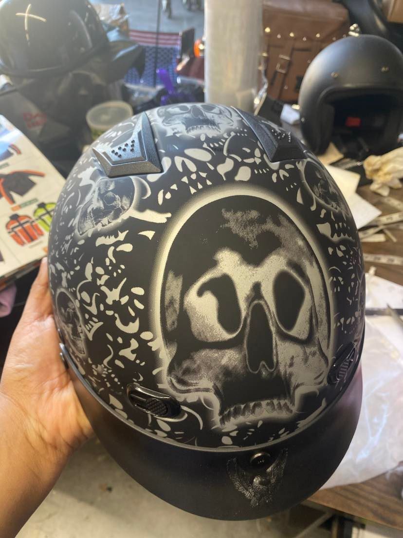 DOT FLAT BLACK SKULL VENTED MOTORCYCLE HELMET | eBay