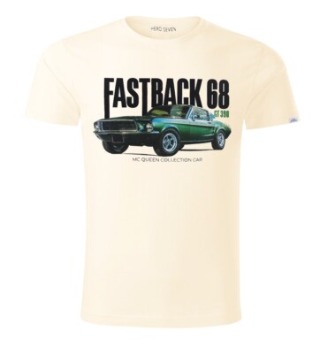 Steve Mc Queen t shirt homme Hero Seven Mustang Fastback 68 blanc cassé beige