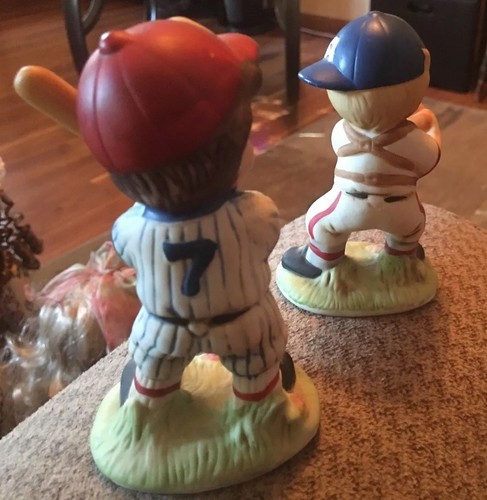 2 HOMCO Ceramic Baseball Figurines-BATTER & CATCHER-EUC