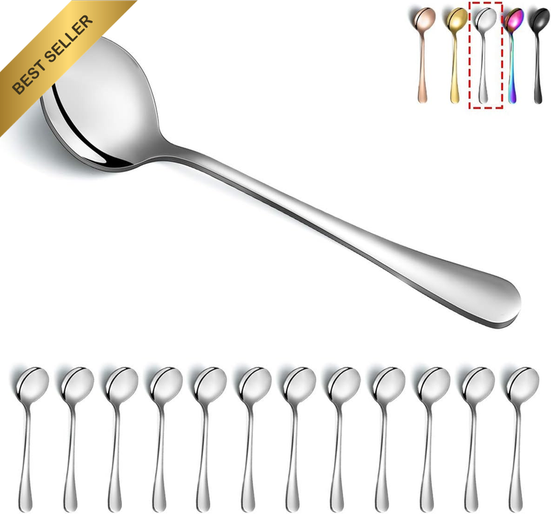 Soup Spoons,  12 Pieces 19 Cm Stainless Steel round Dinner Table Spoon, Silverwa