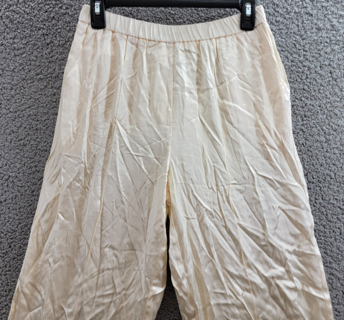 WAYF Fynn Satin Wide Leg Pants Women's S Cream Elastic Waist Pull On Styling~ - Picture 3 of 17