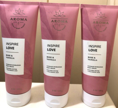Lot of 3 Bath & Body Works Aromatherapy Inspire Love ROSE & VANILLA Body Cream