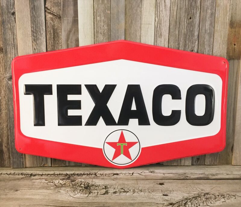 Texaco Gasoline Oil Logo 24" Large Metal Tin Sign Garage Man Cave Gas New
