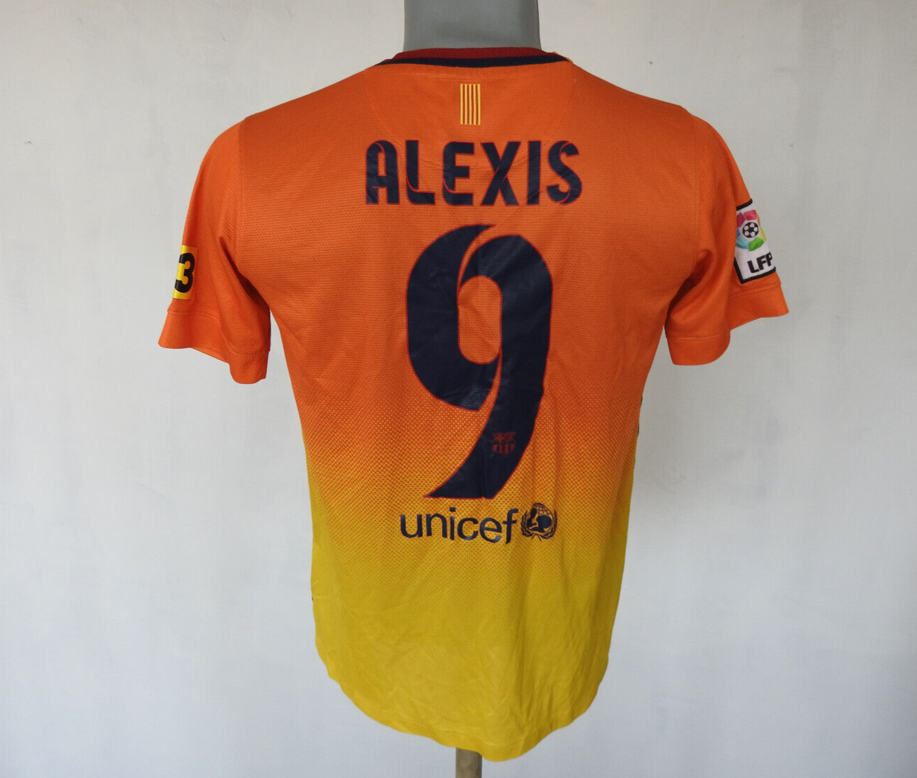 FC Barcelona 2012 Away Jersey #9 Alexis Nike Orange Shirt Size