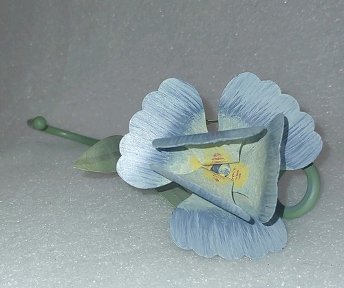 Vintage Blue Green Flower Toleware Tole Hanging Metal Wall Decor Hook