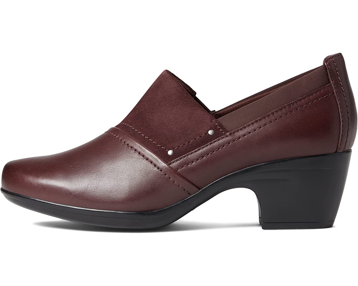 Женские бордовые кожаные туфли Clarks EMILY STEP 62192 на каблуке