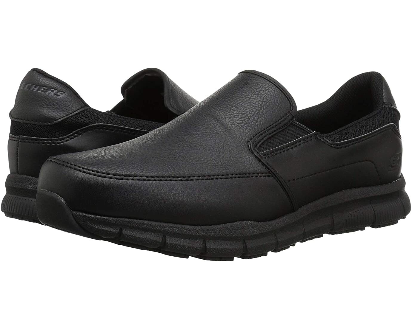 

Skechers NAMPA-GROTON Mens Black 77157W/BLK Slip Resistant WIDE Slip On Shoes, Черный, 77157W/BLK