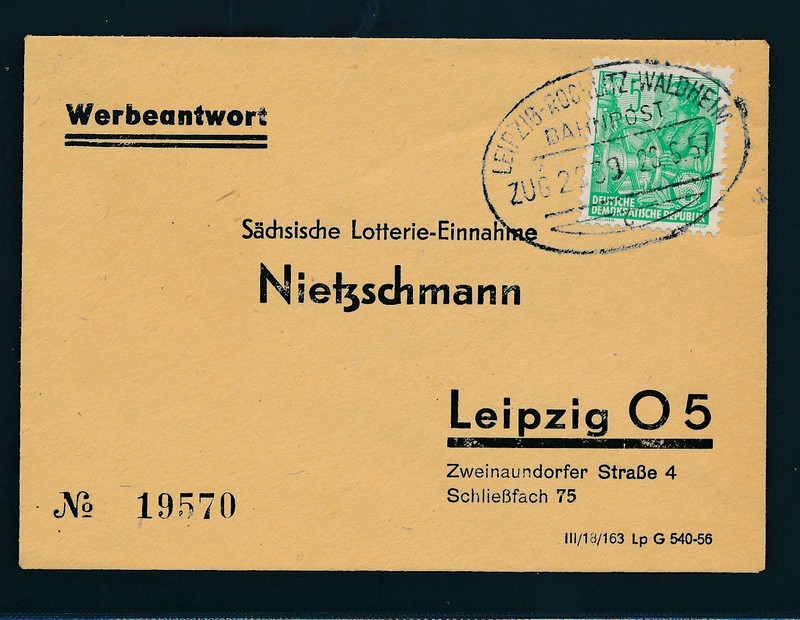 04628) Bahnpost Ovalstempel Leipzig - Rochlitz - Waldheim Zug 2339 C, Ds 1957