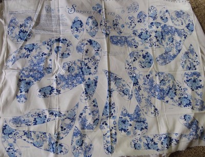 Sophisticats Cat Kitten Blue White FLoral Cut Sew Stuff Fabric Panel Vtg 80s HTF