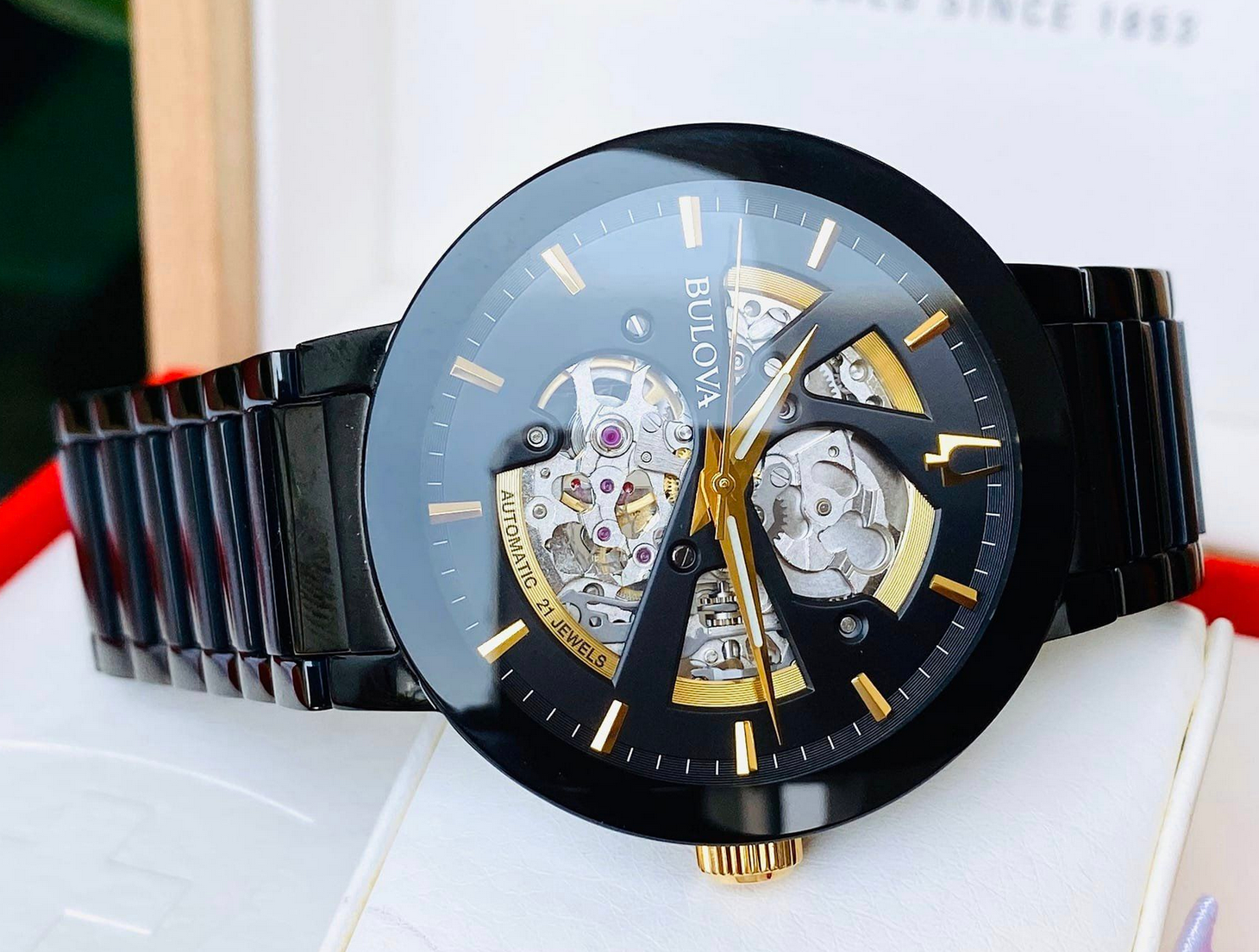 Pre-owned Bulova Automatic Modern Futuro Black Dial Stainless Steel Men's Watch 98a203