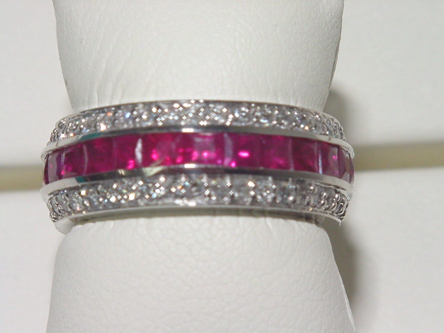 Pre-owned Morris 5.70 Carat Natural Ruby & Diamond Eternity Ring Band 14k White Gold