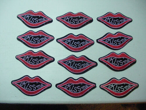  LOT OF 12 vintage  " Kiss me "  Hippie Sew/Iron on Patch Embroidered oval  3.5"