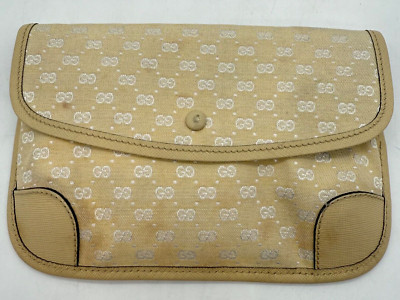 Gucci Monogram Mini GG Web Beige Small Envelope Clutch Purse Snap Flap Closure