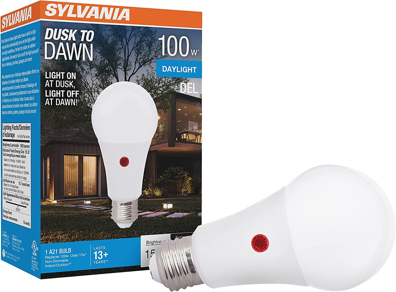 SYLVANIA Dusk to Dawn A21 LED Light Bulb with Auto On/Off Light Sensor, 100W=13