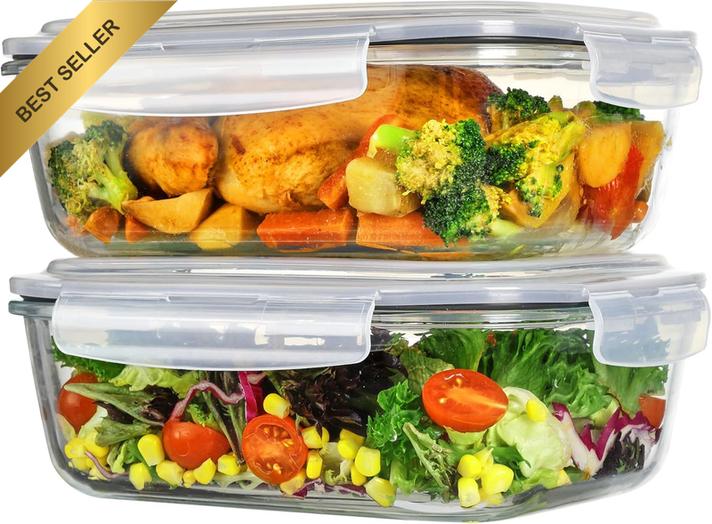 2Pack 2260Ml / 76.4Oz Large Glass Storage Containers with Lids, Meal Prep Food C