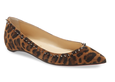 Christian Louboutin Anjalina Flat Leopard Black Brown Spike