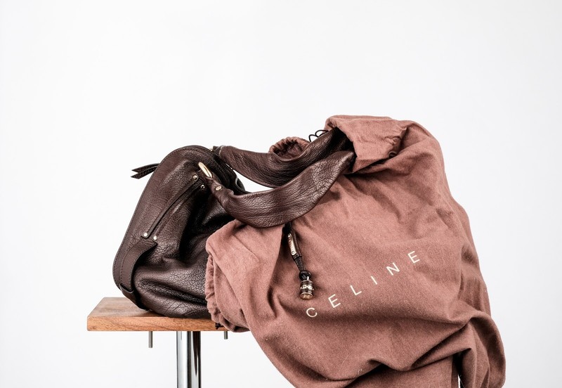 Celine Bittersweet Textured Brown Leather Large Hobo Shoulder Bag