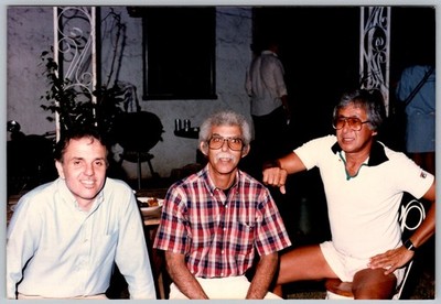 Vtg Color Snapshot Three Men Smiling Outdoors Plaid Shirt Polo Glasses 1990s