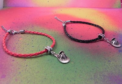 Fire Helmet Thin Red Line Support First Responder Leather Charm Bracelet