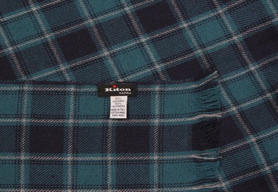 * KITON * Aqua & Navy Plaid Made in Italy 100% Cashmere 76