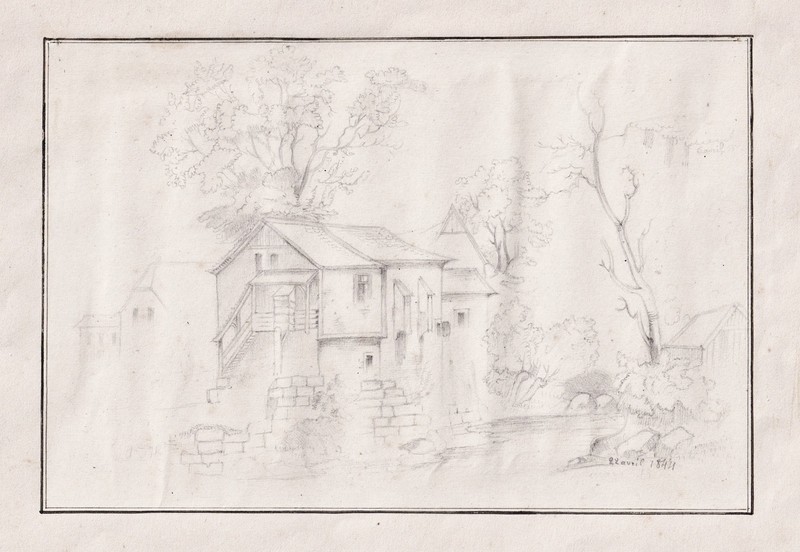Ortsansicht Ferme Vue Farmhouse Suisse Italia Kuntzelmann Drawing 1844