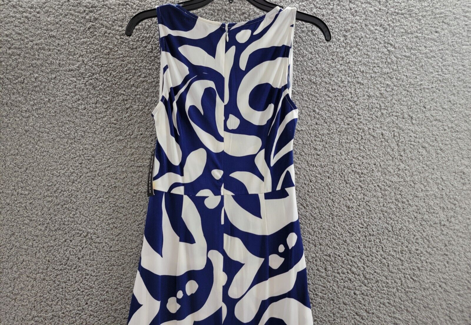Donna Morgan Printed Wrap-Waist Asymmetric Dress Women's 2 Navy/Soft White - Picture 10 of 16